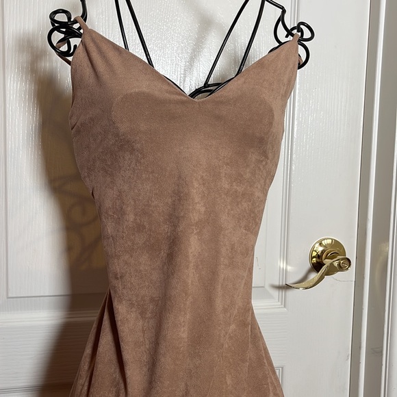 Nude Velvet Midi Dress - Picture 2 of 4